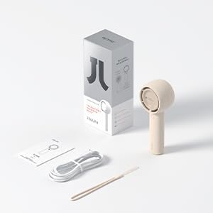 JISULIFE FA42 fan packaging showing the fan, charging cable, and instruction manual