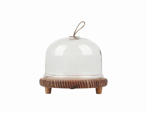 Image of Dessert Deck acacia Wood Cake Stand with Glass Dome | Round Wooden Cake Stand | Serving Plate for Wedding Birthday Parties | Pastry Display