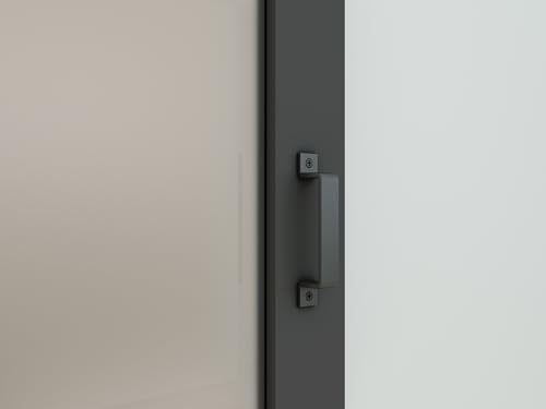 Image of 36 in. x 84 in. 3 Lite Pre Assembled Frosted Glass Black MDF Interior Sliding Barn Door with Hardware Kit Door Handle