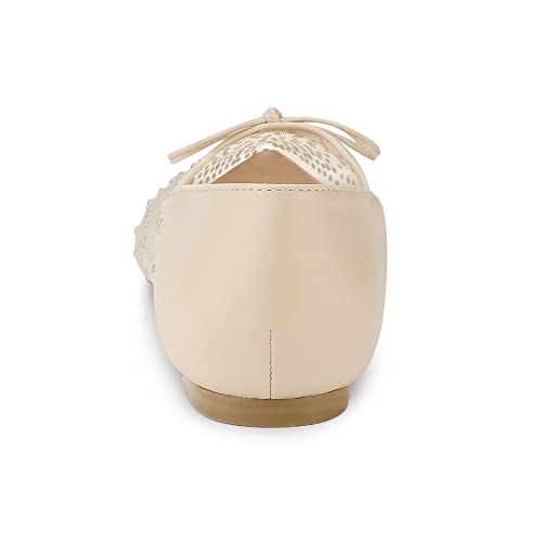 Allegra K Women's Pointed Toe Bow Rhinestone Mesh Beige Ballerina Flats 8.5 M Us #TOP3
