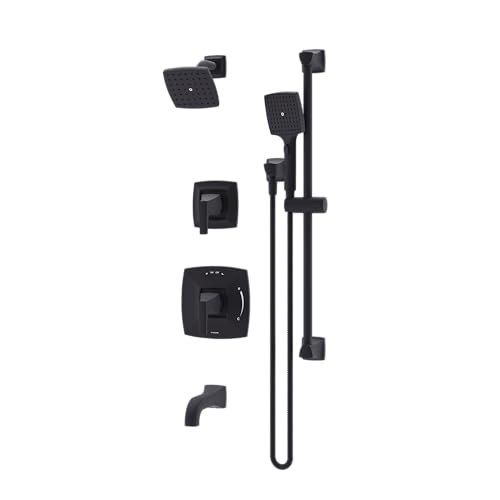 Symmons Oak HydroMersion Double Handle Tub and Shower Trim Kit with Hand Spray in Matte Black (Valve Not Included) 5696MB15TRM by Symmons - Used condition - US$459.79