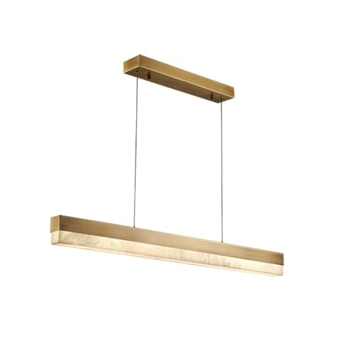Klobvtt Lámpara colgante de mármol de latón lineal de 23,6 ″ Lámpara colgante de techo de alabastro natural Accesorio de iluminación para mesa de comedor LED Luces colgantes de isla de cocina 18W 3 mo