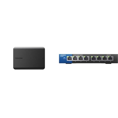 Image of Toshiba Canvio Basics 2TB Portable External Hard Drive USB 3.0, Black - HDTB520XK3AA & Linksys SE3008: 8-Port Gigabit Ethernet Unmanaged Switch, Computer Network, Auto-Sensing Ports