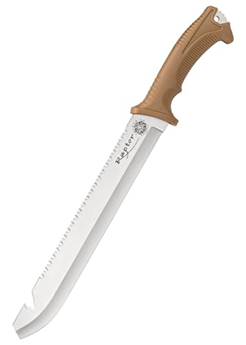 Colombian Raptor Sawback Machete und Scheide – 3Cr13 Edelstahlklinge mit Haken, griffigem ABS-Griff, klarer Pinsel und Trailblaze, für Camping und Wandern, Länge 45,7 cm, Braun