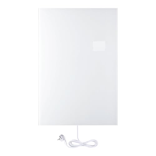 Panneau Rayonnant Électrique en verre WarmlyYours, Blanc, Puissance 600 Watts, 60cm x 90cm, Montage Mural, Radiateur Chaleur Infrarouge