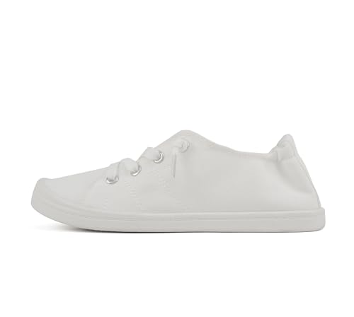 Soda Flat Women Shoes Linen Canvas Slip On Sneakers Lace Up Style Loafers Zig-S (All White, 7.5)