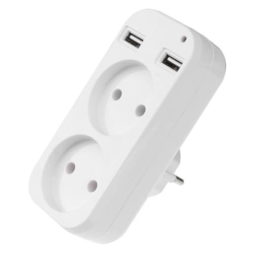 BUGUUYO Panel de Enchufes Convertidor Europeo 2 Puertos USB, Adaptador de Corriente Doble Ignífugo, Compacto y Portátil para Hogar y Viaje, Compatible Voltaje Ac220-240v