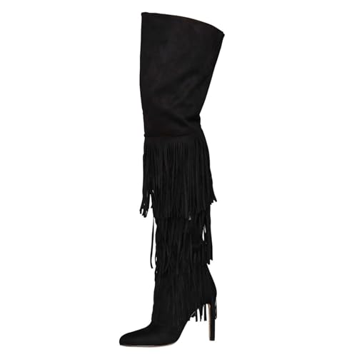 Pointed Toe Over the Knee Boots for Women classic Fringe Thigh High Boots Fashion Faux Suede Long Boots Side Zipper Western Boots winter warm boots