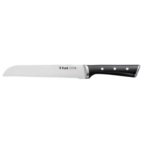 Image of T-fal Ice Force German Stainless Steel Bread Knife 8 Inch, Long Lasting Sharpness, High Cutting Precision, Superior Durability, Ultra Sharp Blades, Cookware Kitchen Knife, Cook Kitchen Tool, Black