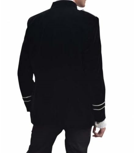 Generic Mens Black Military Style Silver Piping Jacket Gothic Fashion Coat2