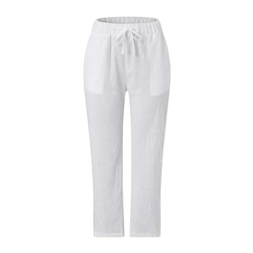 Linen Pants for Women Summer Casual Cotton Linen Beach White Gauze High Waist Elastic Wide Leg Pants3