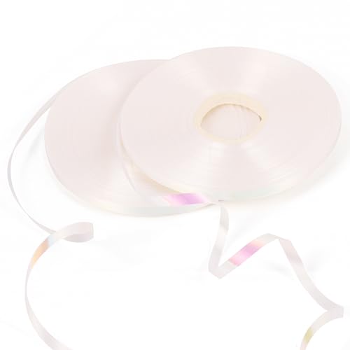 50m White Ribbon for Balloon String Decoration - 2 Rolls 5mm Shiny Curling String for Gifts Christmas Birthday Crafts Wedding