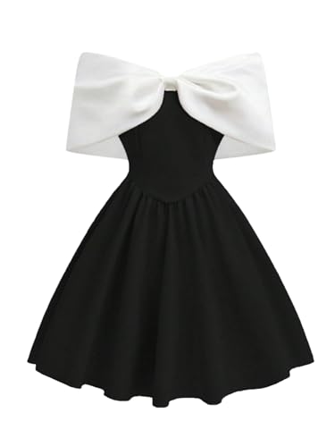 Floerns Girl's Off The Shoulder Bow Dress Ruched Ruffle Hem Mini Birthday Dresses