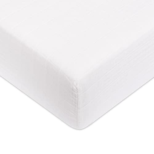 Image of babyletto 100% Organic Cotton Crib Sheet, GOTS-Certified, Fitted 360°, Ultra-Soft and Breathable Muslin - Plain White