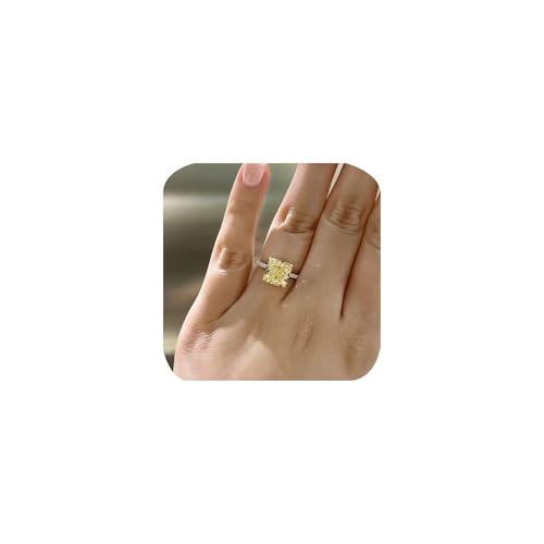 Square Yellow Simulated Gemstone Champagne Cubic Zirconia Engagement Rings Best Promise Rings Wedding Bands for Women Big Princess Square Orange Stone Cocktail 925 Sterling Silver Ring size 6
