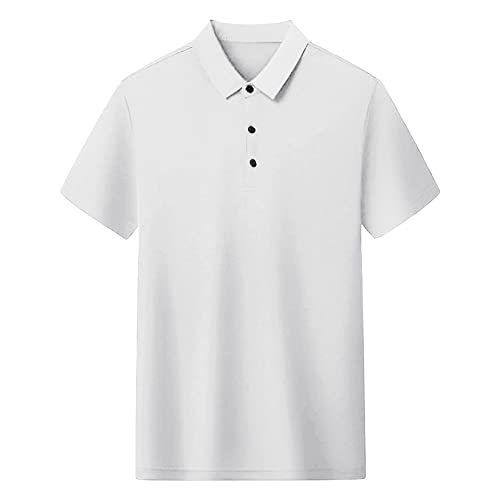 Men's Business Button Knit Shirt Regular-Fit Lightweight Short Sleeve Golf Collared Shirts Casual T-Shirts for Men (White,X-Large)