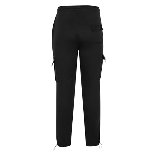 Mens Sweatpants Casual Drawstring Elastic Waist Athletic Workout Trousers Solid Color Loose Straight Leg Pants