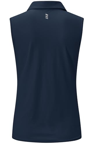 Rdruko Poloshirt Damen Ärmellos Polohemd Atmungsaktiv mit 1/4 Reißverschluss Schnelltrocknendes Sport Oberteil für Golf Tennis und Outdoor - Dunkelblau XL