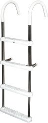 JIF Marine Stainless Steel Gunwale Hook Ladder – 4-Step Boat Ladder with 11-Inch Hook Depth, Folding Vinyl-Coated Hooks, 304 Stainless Steel – 400 lb Capacity for Easy Reboarding