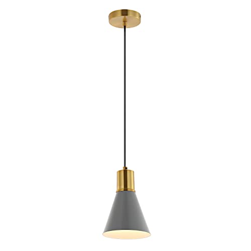 Image of JONATHAN Y Apollo Mid-Century 1-Light Pendant 6 inch, Gray /Brass Gold
