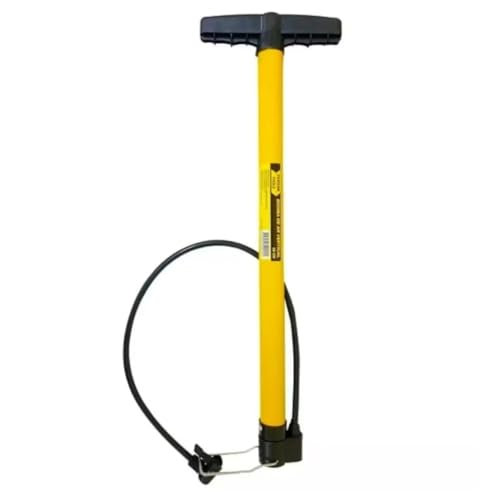Bomba de Ar Manual para Bicicleta, Moto e Carro, Amarela, Portátil, com Mangueira Flexível, Compacta para Encher Pneus