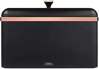 Tower T826130BLK Cavaletto Bread Bin Storage, Carbon Steel, Removable Lid, Black and Rose Gold