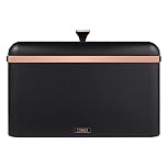 Tower Cavaletto Bread Bin with Removable Lid, Large Capacity, Durable Steel Body, Black and Rose Gold