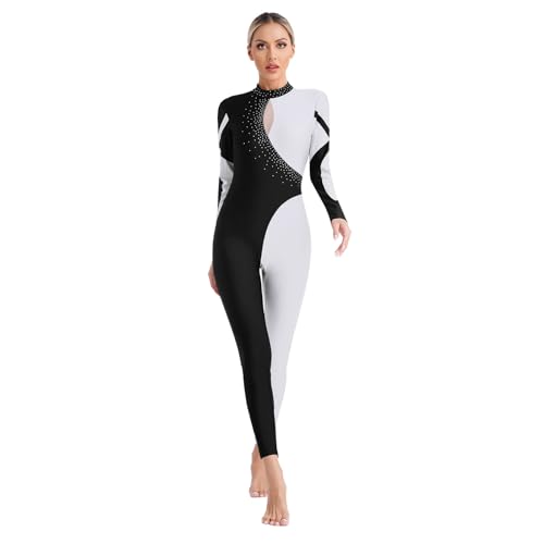 inhzoy - inhzoy Combinaison Gymnastique Académique Femme Bodysuit Danse Patinage Artistique Body-Pantalon à Manches Longues S-XXL A Blanc S
