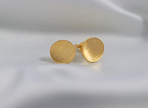 Wicary 14K Gold Plated Sterling Silver Curved Round Stud Earring Brushed Disc Gold Earrings for Women4