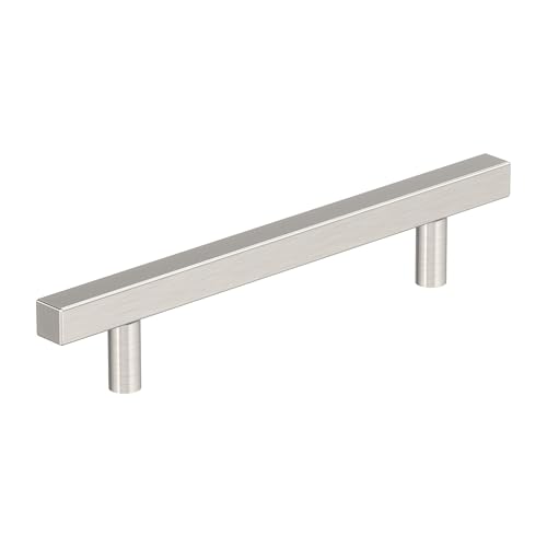 Image of Amerock 25 Pack 5-1 /16 inch Bar Pulls Square Satin Nickel Drawer Pull | 5-1 /16 inch (128mm) Center-to-Center Mounting Distance and 7-3 /8 inches Overall Length, Durable Zinc Cabinet Hardware