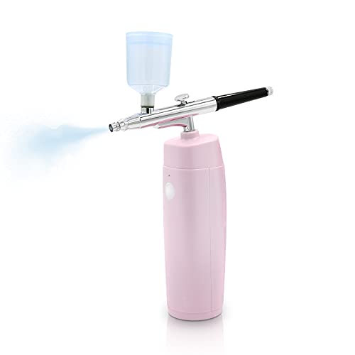 Cordless Air Brush Kit Pinkiou Portable Airbrush Makeup Set Travel-Free Foundation Spray Paint Airbrush Kit for Painting With 3 Different Cup for Nail Art Make UP Decorating