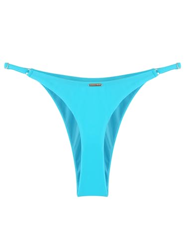 RELLECIGA Women's Sky Blue Adjustable High Cut Thong Bikini Bottom Size Large