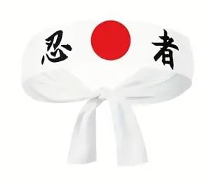 YAMAGUCHI JAPAN Polyester Hachimaki Headband - Samurai Style, Ninja Shinobi HeadBand For Men/Women/Children KARATE KID 90cm x 4.75cm White Red Spot