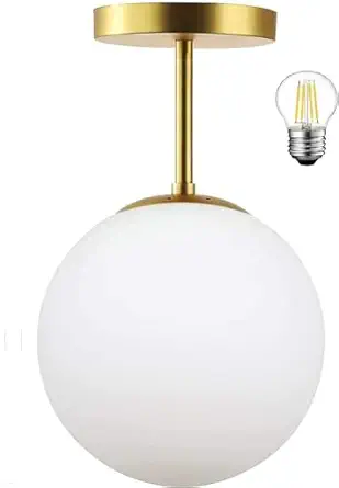 SVDK Globe Ceiling Light Fixture Frosted Glass with Gold Brass Finish, Glass Pendant Lights for Aisle Porch Stairway Closet Kitchen Laundry Room(Bulb Incl)