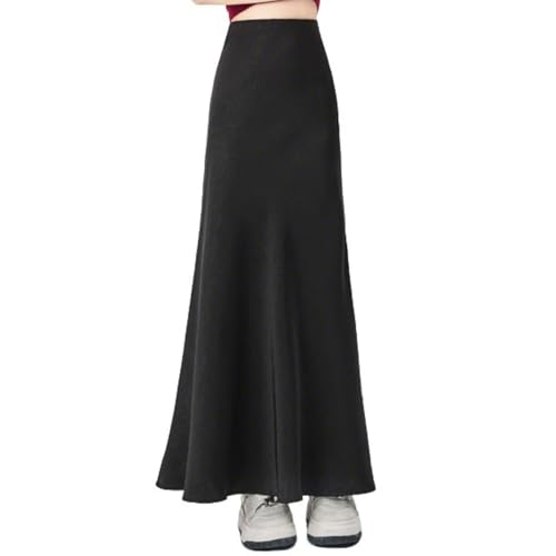 Women's Side Slit Long Skirt Elastic Waist Slim Fit Hip Light Casual Flowing Hem Satin A-Line Skirts