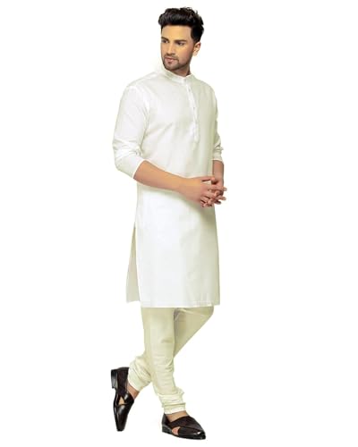 Image of Gauri Laxmi Enterprise Men's Cotton Blend Straight Kurta || Ivory Color Kurta || Off White Kurta