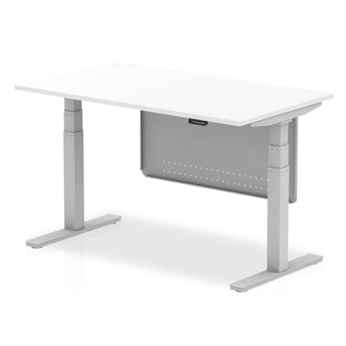 Image of Air Modesty 1400 x 800mm Height Adjustable Office Desk Beech Top White Leg With White Steel Modesty Panel