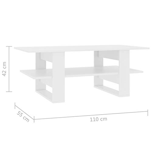 Mesa de centro de aglomerado blanco resistente de 110x55x42 cm moderna 4