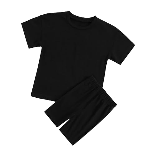 Image of HahaNice Toddler Girls Summer Outfits Cotton Solid T-Shirt & Biker Shorts Set for Little Girls 2 Pcs Tracksuits