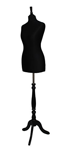 The Shopfitting Shop Manichino da sarta di lusso, taglia 40, busto da sarta in jersey nero con treppiede in legno nero