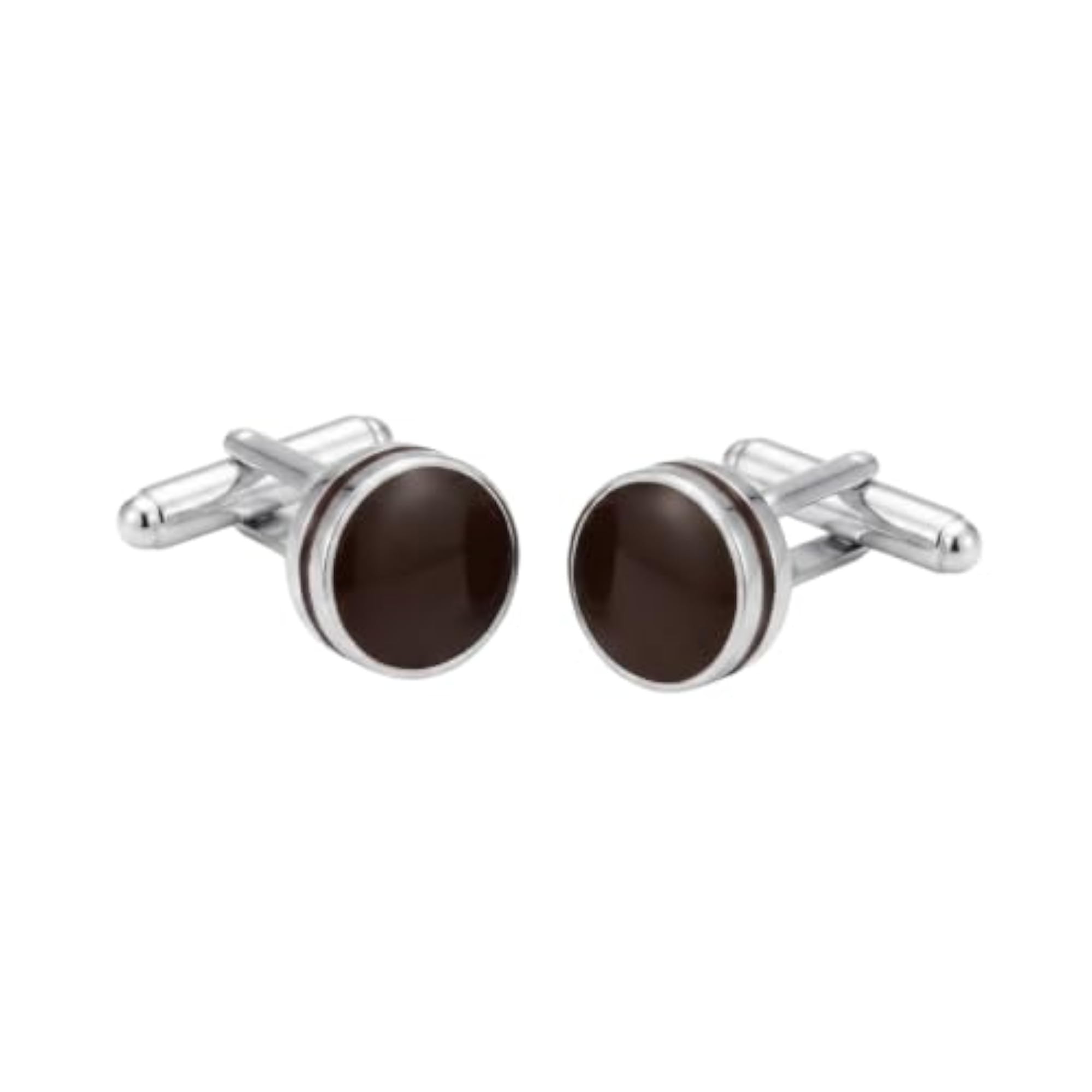 Men's Round Enamel Cufflinks - Silver-Plated Luxury