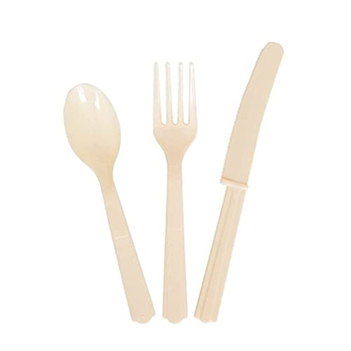 Image of Ivory Plastic Silverware Set for 6 Guests (18pcs)
