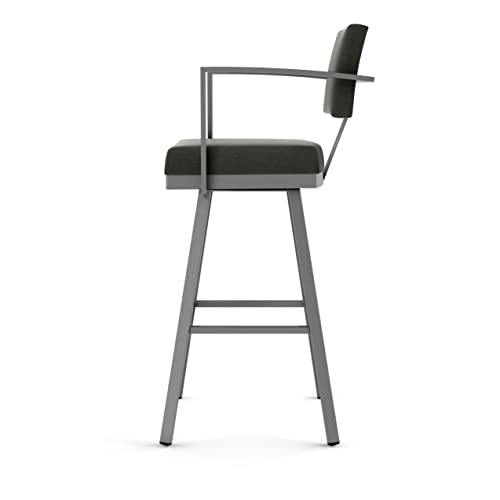 Image of Amisco Akers 26 in. Swivel Counter Stool - Charcoal Grey Polyester /Glossy Grey Metal