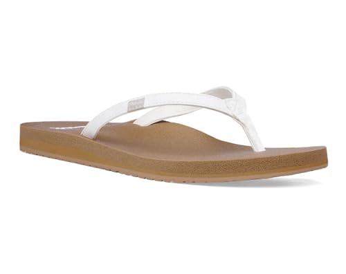 Sanuk Yoga Joy | Flip Flops for Women | Yoga Sandals For Women | Women's Beach Sandals | Memory Foam Footbed, Tan White, 62
