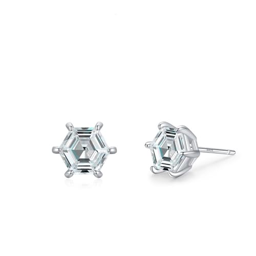 Clou argent 925 boucle d'oreille hexagone asymétrique et zircone cubique vintage