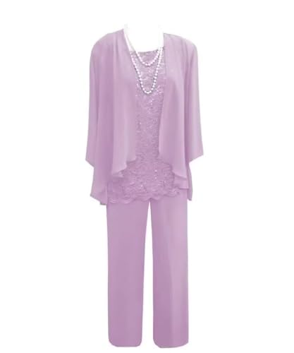 3 Pieces Mother of The Bride Dress Pant Suits with Jacket for Wedding Long Sleeve Lace Formal Outfits for Women PG0284
