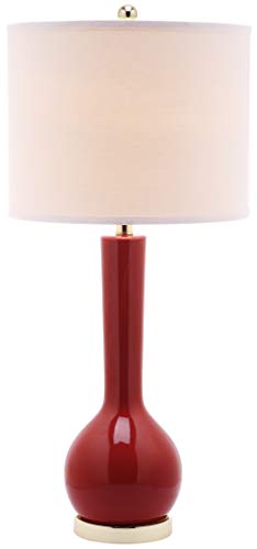 Safavieh Lighting Collection Mae Long Neck Modern Contemporary Red Ceramic 31-Inch Bedroom Living Room Home Office Desk Nightstand Table Lamp Set Of 2 (Led Bulbs Included) #TOP5