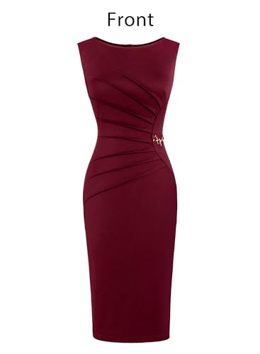 Image of VFSHOW Womens Work Office Business Casual Sleeveless Ruched Elegant Professional Church Cocktail Party Pencil Sheath Dress