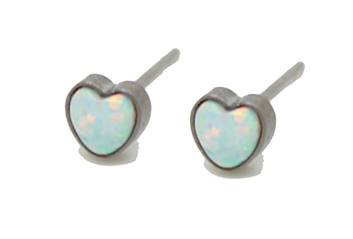 Heart Shaped Opal, Titanium Hypoallergenic Bezel Stud Earrings, For Sensitive Ears