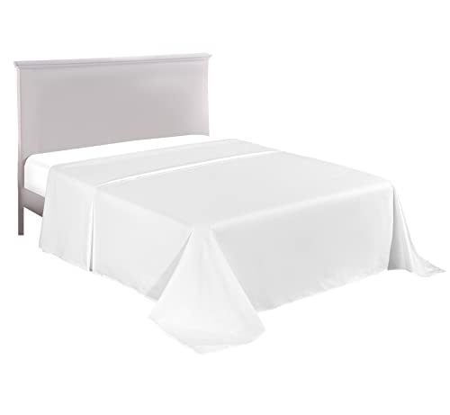Drap plat uni en percale de polycoton 180 fils, repassage superflu, plusieurs dimensions disponibles, 50 % coton, 50 % polyester, blanc, Super king